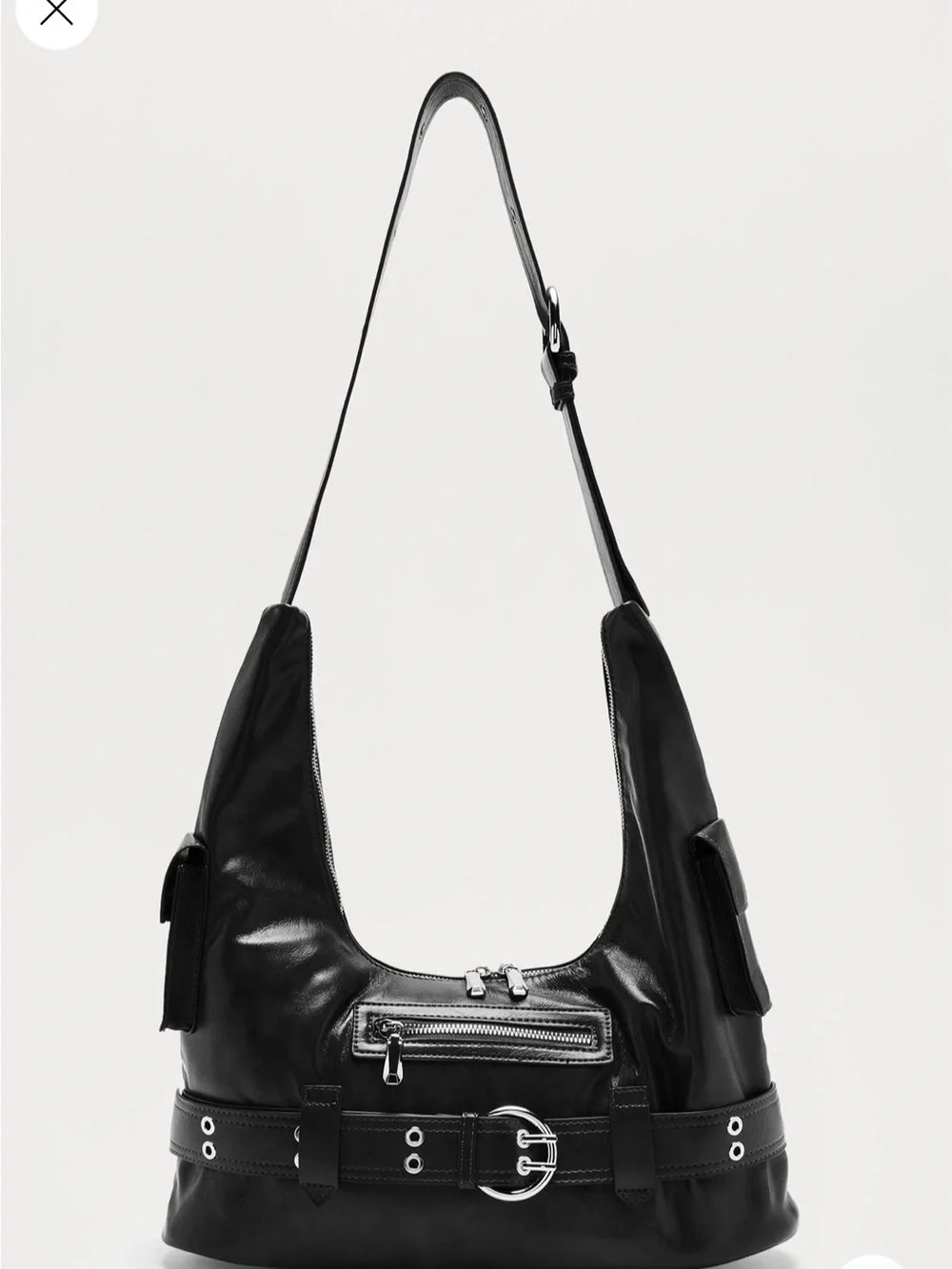 Fashion Nova Black Leather Hobo Shoulder Bag with Silver Hardware